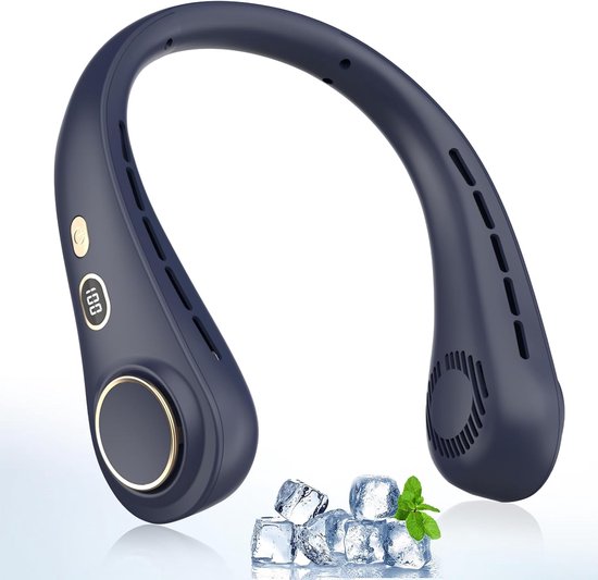 Tragbarer Nackenventilator，usb-ventilator Mit Led-anzeige，5 Geschwindigkeitsstufen，1800 Mah Leiser Lüfterflügel，schreibtisch (blau)