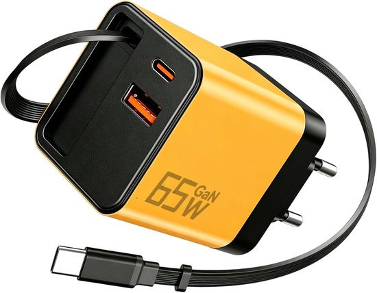 65-w-schnellladegerät Mit Usb-c-anschluss Und Einziehbarem Kabel，gan-netzteil Mit 3 Pd-anschlüssen，geeignet Für Iphone 17/16/15 Pro Max