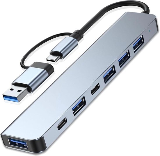 7-in-1 Usb-c Hub/adapter Mit 1 Usb 3.0-anschluss Und 2 Typ-c-anschlüssen - Unterstützt 100w Pd Schnellladung Und 5 Usb 3.0-anschlüsse.