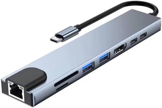 8-in-1 Usb-c-hub – 4k Hdmi, 87 W Pd, Usb-c, Usb 3.0, Rj45, Sd/tf, Dockingstation, Geeignet Für Macbook Und Windows