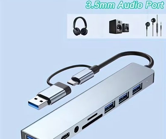 8-in-1-hub，usb- Und Typ-c-anschlüsse，multifunktionale Dockingstation Mit Usb 3.0 + Usb-c + Sd/tf + 3,5-mm-audioanschluss，tablets Und Computern