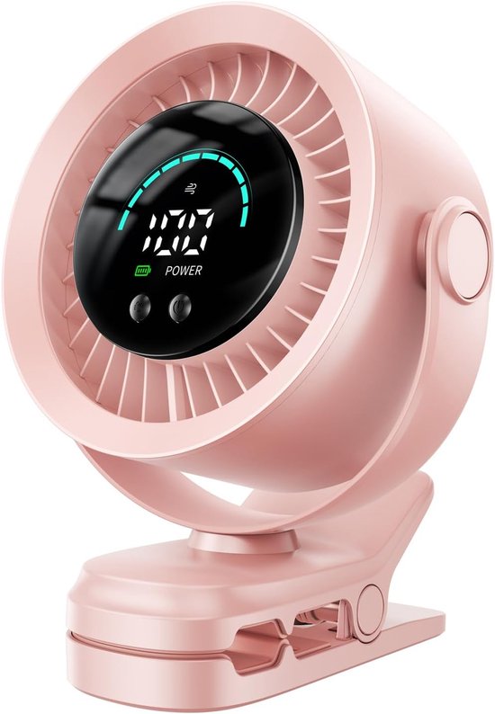 Tragbarer Clip-ventilator，wiederaufladbarer Usb-ventilator Mit 100 Geschwindigkeitsstufen，led-anzeige，kleiner Akku-ventilator (pink)