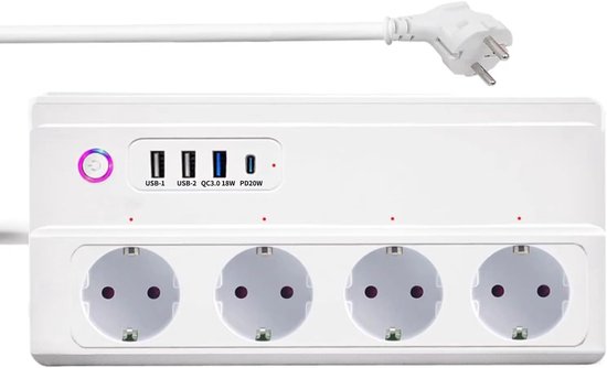 Intelligente Steckdosenleiste Mit Usb-c，16 A，überspannungsschutz，wlan-steckdosenleiste Mit 4 Ac-steckdosen Und 3 Usb-anschlüssen，1 Typ