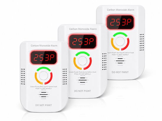 Co-alarm，3er-pack Kohlenmonoxid-detektoren，tragbarer Kohlenmonoxid-detektor Mit Digitaler Led-anzeige，inklusive Test- Und Stummschalttaste