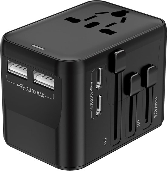 2er-set，5-in-1 Universal-steckeradapter，internationaler Reiseadapter，universal-ladegerät Mit 2 Usb-c，2 Usb-a- Und 1 Netzanschluss
