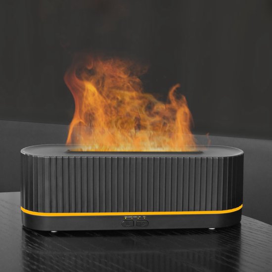 Schwarzer 200-ml-aroma-diffusor Mit Flammeneffekt – 7 Led-farben, Ultraschall, Für Zuhause Und Büro