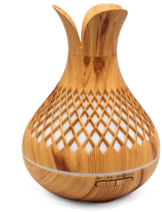 Duftdiffusor Mandala Aus Holz Mit Usb-anschluss, Led-beleuchtung In 7 Farben – 400 Ml