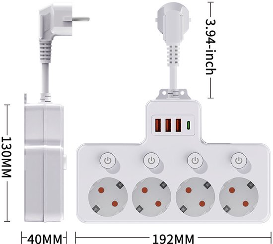 1-zu-4-wechselsteckdose，mehrfachsteckdose Mit Usb-typ-c-anschluss，mehrzwecksteckdose，verlängerungskabel，mit Usb-anschluss，1 Stück，ausführung 2