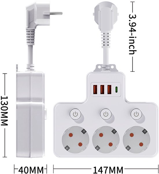 1-zu-3-steckdosenadapter，mehrfachsteckdose Mit Usb-typ-c-anschluss，multifunktionssteckdose，mit Usb-anschluss，1 Stück，ausführung 1