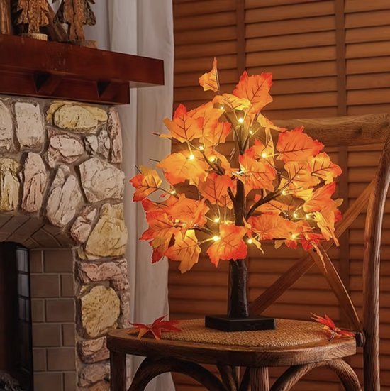 Birken- Und Ahornblatt-förmige Baumlampe, 60 Cm – Schwarzer Baum, Rotes Ahornblatt