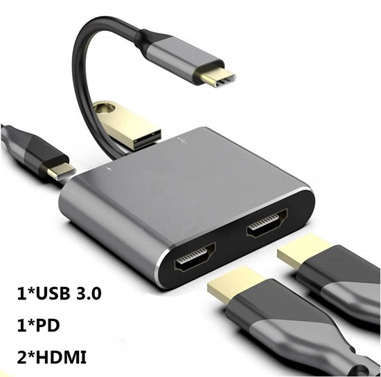 4-in-1 Hd-adapter Usb 3.0 Typ-c Auf Dual Hdmi Usb-c Hub Dockingstation Bildschirmerweiterung