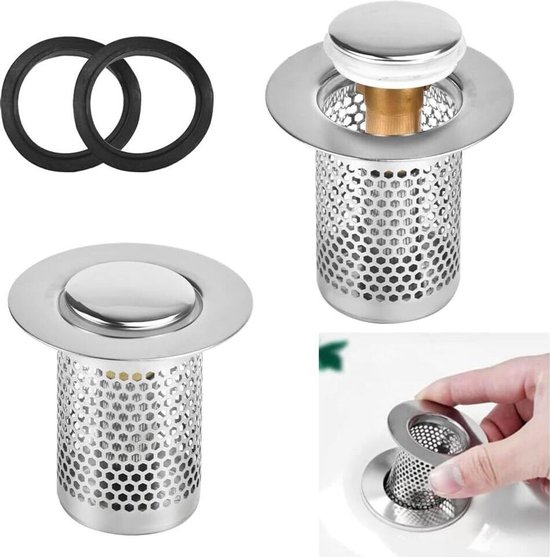 2-teiliger Abflussfilter，spülbeckenstöpsel Aus Edelstahl，federbelasteter Abflussanschluss，abflussfilter Geeignet Für Abflusslöcher Von 34-38 Mm