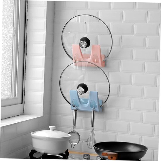 2 Stück Hängender Deckelhalter Topfdeckel-organizer Ablage Topfdeckelhalter Ohne Bohren (blau, Rosa)