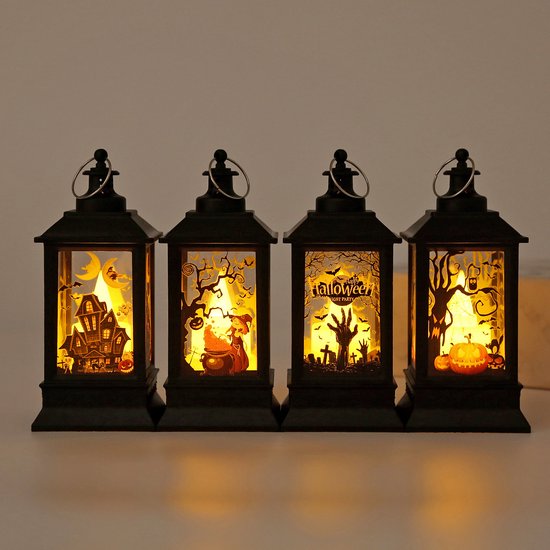 4 Halloween-led-lichter，zum Aufhängen Für Drinnen Und Draußen，halloween-kürbislichter，batteriebetriebene，gruselige Nachtlichter