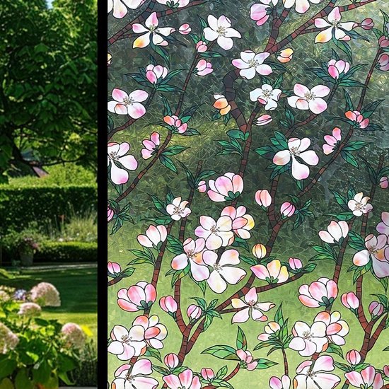Sichtschutzfolie，regenbogenrosa Blumen，3d-dekorfolie，buntglas-kirschblütenzweig-aufkleber，45 X 200 Cm