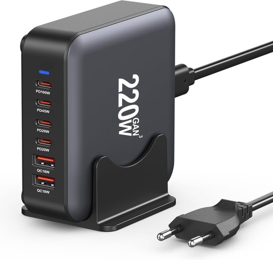 Mehrfach-usb-c-ladegerät，220 W，6-port-ladestation (4 Usb-c + 2 Usb-a)，pd-usb-c-netzteil + Qc-usb-a-netzteil，usb-c-ladegerät