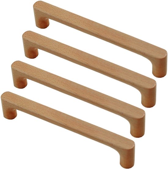 4 Massivholz-möbelgriffe - Türgriffe, Bohrlochabstand 160 Mm - Stangengriff Für Küchenschrankschublade Und Kommode - 4 Stück (buchenholz)