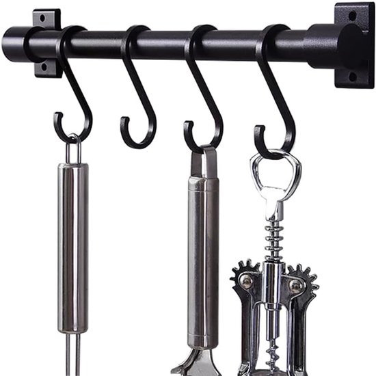Küchenutensilienleiste 30 Cm Mit 5 Verschiebbaren Haken – Wandmontage Ohne Bohren