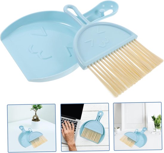 2er-set Mini-reinigungssets In Hellblau Mit Kehrschaufel Und Besen (21 X 11 Cm) – Kompakte Reinigungssets Für Schreibtisch, Tastatur Und Auto