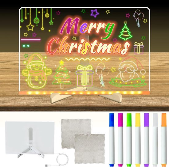 Led-pinnwand Mit Farben，beleuchtete Acryltafel，led-zeichentafel Für Kinder Mit Ständer Und 7 Stiften，groß (30 X 20 Cm)