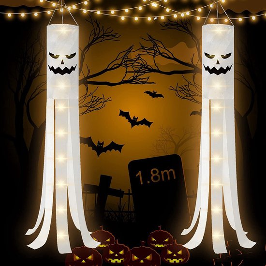 Halloween-geist Mit Led-licht，2 Stück Halloween-geister Zum Aufhängen，geeignet Für Halloween-außendekoration