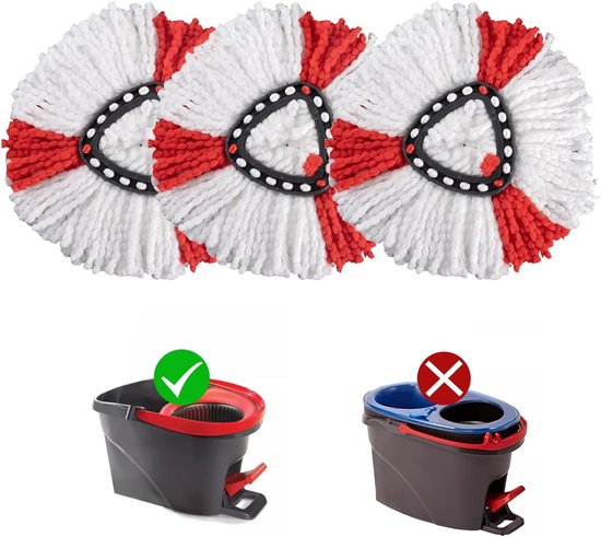 Ersatz-mikrofaser-wischmopp-set，vileda Easywring & Clean Mop Und Clean Turbo 2-in-1 Mikrofaser-wischmopp，3-teilig，pads: Weiß，rot