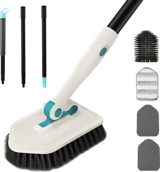 Scheuerbürste Mit Griff，3-in-1-effektbürste，badreinigungsbürste Mit Bürstenkopf，mikrofaser-reinigungspad，feste Scheuerbürste Für Bad