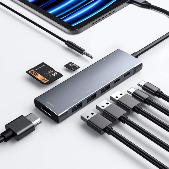 Usb-c-hub-adapter Für Ipad Pro Und Ipad Air – 9-in-1-dock Mit 4k-hdmi, Sd/tf-kartenleser, Usb-c Pd Und Mehr