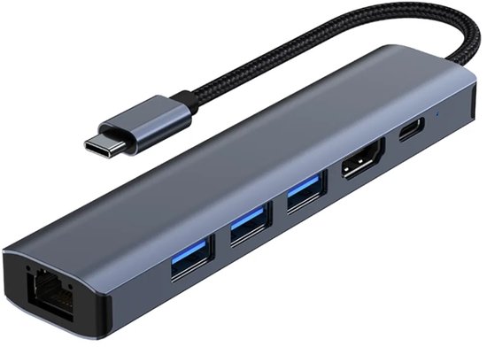 Dieser 6-in-1-kabeladapter Verfügt Über Eine Usb-typ-c-zu-hub-konfiguration Mit 3 Usb 3.0-anschlüssen，einem Usb-c-anschluss Mit Pd-funktionalität
