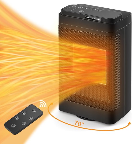 Leiser Elektrischer Zusatzheizlüfter 1500w，energiesparender Heizlüfter Mit Fernbedienung，70°-oszillation，3 Modi