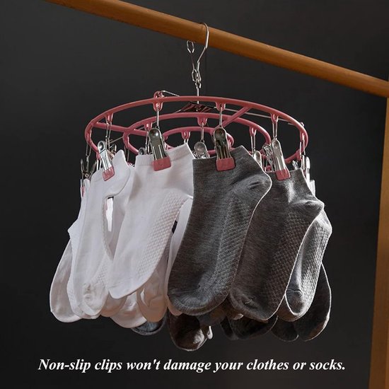 Wäscheständer Aus Edelstahl Für Kleidung Und Socken Mit 24 Klammern，hosen Und Handschuhe (rosa Klammern)