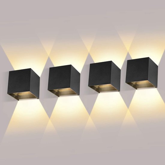 4er-set Led-wandleuchten Für Den Innen- Und Außenbereich, 12 W, Nach Oben Und Unten Abstrahlendes Licht, Warmweiß, Wasserdicht (ip65)
