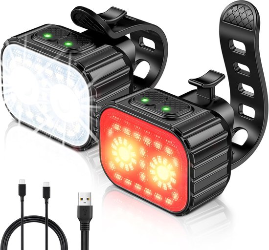 Wiederaufladbares Usb-fahrradbeleuchtungsset, Superhelle Fahrradlampe Mit 8+12 Beleuchtungsmodi, Wasserdicht Nach Ipx6, 2 Stück