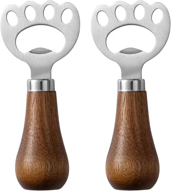 2-teiliger Bierflaschenöffner Mit Holzgriff, Edelstahl