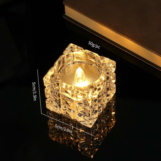 Batteriebetriebene Kerzenlampe，batteriebetriebenes Teelicht，transparente Led-kerzenlampe，6er-pack，großer Kristallwürfel，stilvolle Led-kerze