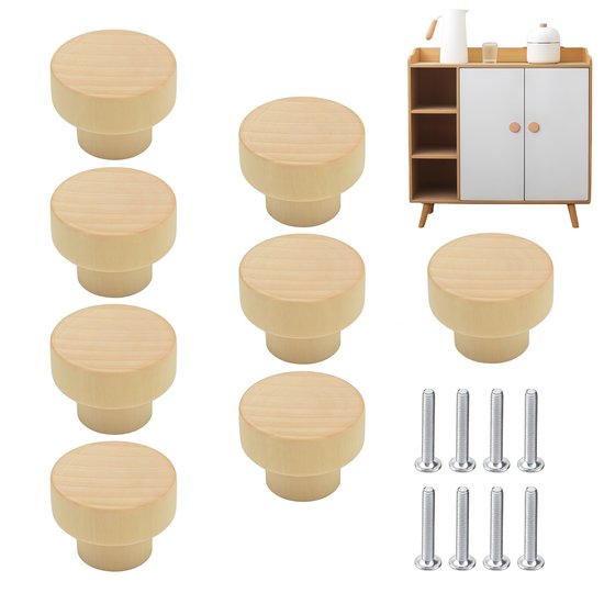 8-teiliges Schrankknopf-set，schrankknöpfe Aus Holz，lackierte Möbelknöpfe，ø 35 Mm，für Schubladen Und Türen，möbelbeschläge/runder Griff