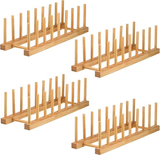 4-teiliges Bambus-abtropfgestell Für Küchenschränke，küchenschrank-organizer Für Schüsseln，schneidebretter Und Mehr，33 X 12 X 10,5 Cm