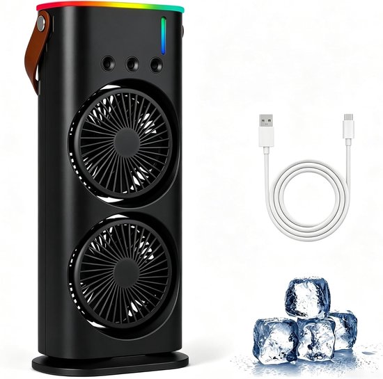 Tragbarer 4-in-1-mini-luftkühler，280-ml-wassertank，usb-aufladbarer Ventilator Mit Befeuchtungsfunktion，3 Nebelstufen Und Led-beleuchtung