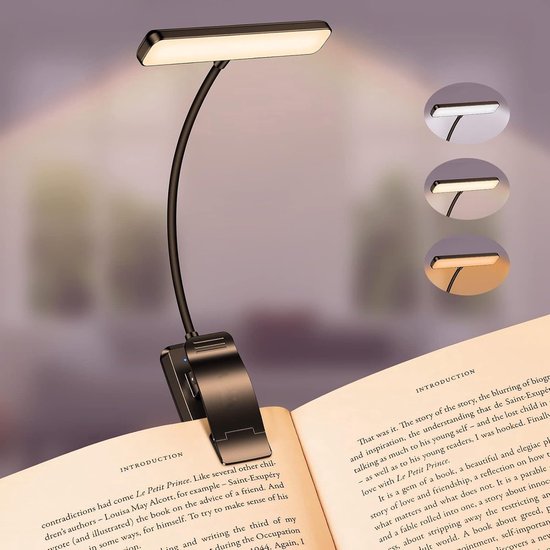 Leselampe Mit Buchclip，usb-c-aufladbare Buchlampe Mit 19 Leds，3 Farbtemperaturmodi，stufenlos Verstellbarer 360°-clip，ideal Zum Lesen Im Bett