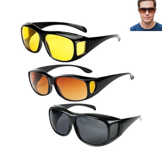 3-teilig，nachtsicht-fahrbrille，auto-nachtsichtbrille，schwarz/gelb，für Damen Und Herren，geeignet Zum Autofahren Und Radfahren Bei Dunkelheit