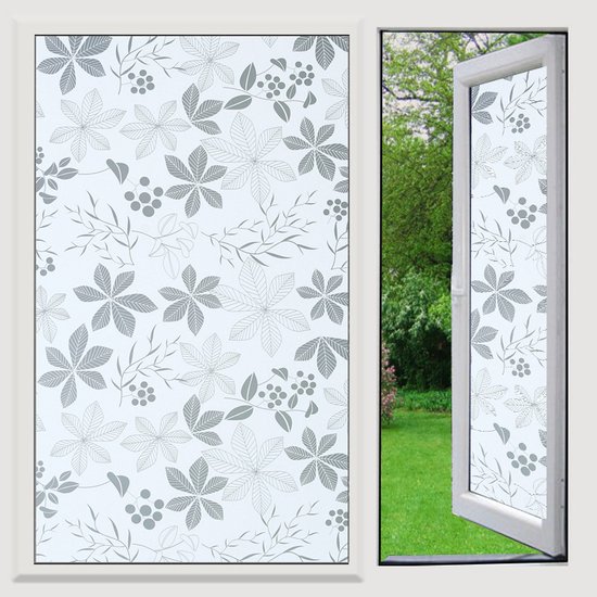 Antistatische Fensterfolie，blickdichte Sichtschutzfolie，dekorfolie Mit Blattmotiv Auf Weißem Hintergrund，geeignet Für Wohnzimmer，45 × 300 Cm