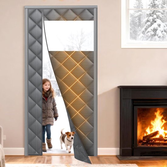 Magnetischer Türvorhang, Maße: 80 Cm Breit × 200 Cm Hoch, Mit Transparentem Fenster, Aus Winterfestem Oxford-baumwollgewebe, Selbstschließend.