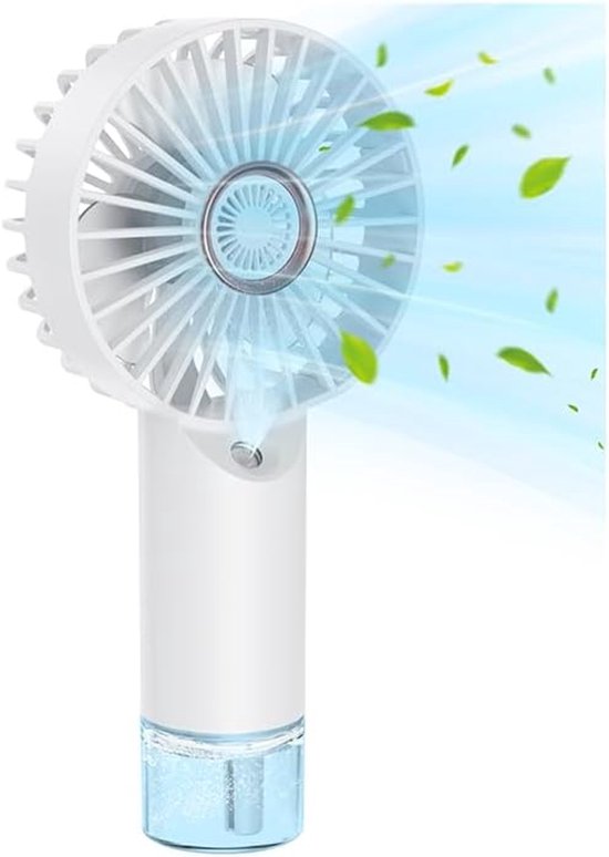 Tragbarer, Wiederaufladbarer Handventilator Mit Sprühnebelfunktion, 3 Geschwindigkeitsstufen, Ideal Für Reisen, Strand Und Büro, Weiß
