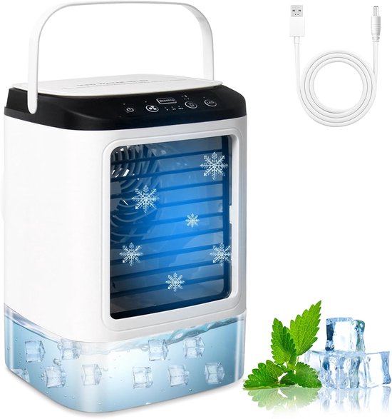 Tragbare 4-in-1-klimaanlage – Mini-luftkühler Mit 3 Geschwindigkeitsstufen Und Nebelmodus, 900-ml-wassertank Und 7-farbigem Nachtlicht