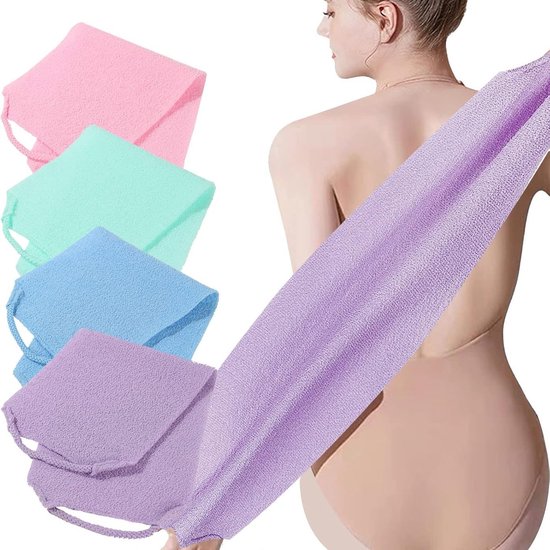 4-teiliges Duschhandtuch-set Mit Verlängerter Peeling-wirkung Für Den Rücken – Für Damen Und Herren