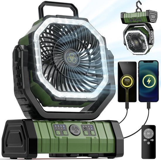 Campingventilator，akku-ventilator Mit 20000 Mah Und Led-laterne，4 Geschwindigkeitsstufen Und Fernbedienung