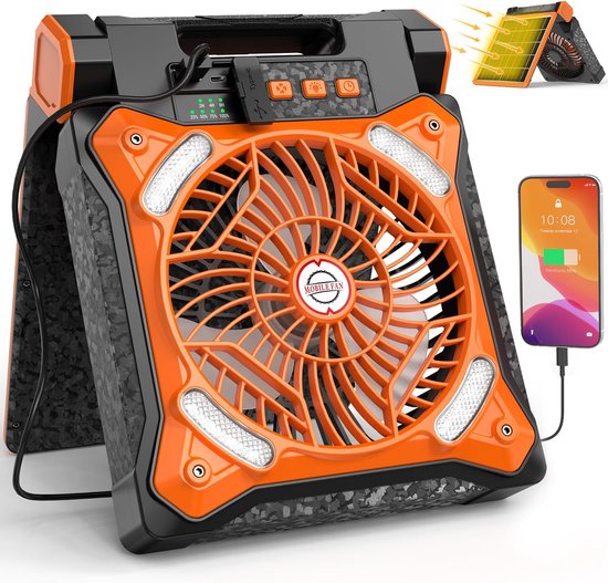 Verbesserter Solar-campingventilator Mit Laterne，max. 36 Stunden Laufzeit，4 Geschwindigkeitsstufen，8-stunden-timer