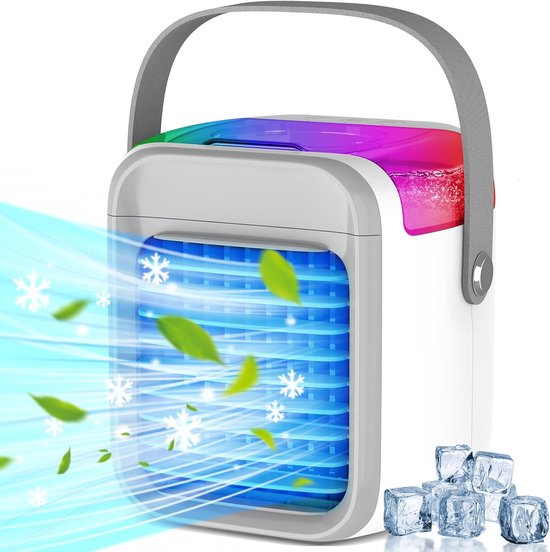 Tragbarer Luftkühler，mini-klimagerät Mit 7 Farben，3 Gebläsestufen Und Usb-ladeanschluss，300 Ml 3-in-1-luftkühler