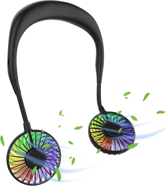 Nackenventilator，usb-ventilator，3 Geschwindigkeitsstufen，led-licht，tragbarer Ventilator Für Drinnen Und Draußen，schwarz