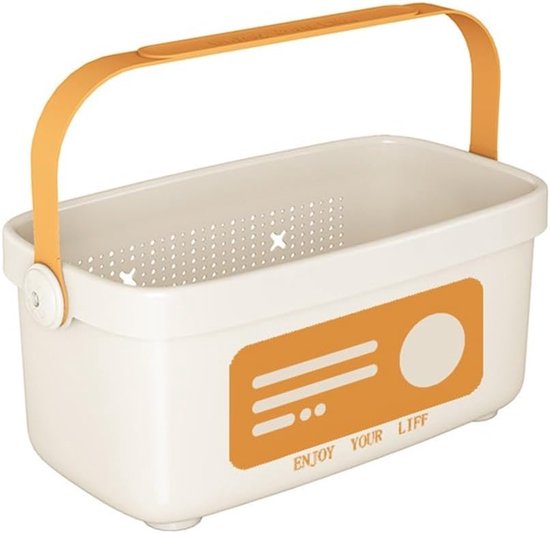 2-teiliger Badewannenkorb Mit Manuellem Abflussorganizer Zur Aufbewahrung Von Duschutensilien，geeignet Für Badewanne (weiß-orange)
